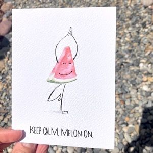 Yoga card whimsical watermelon theme
